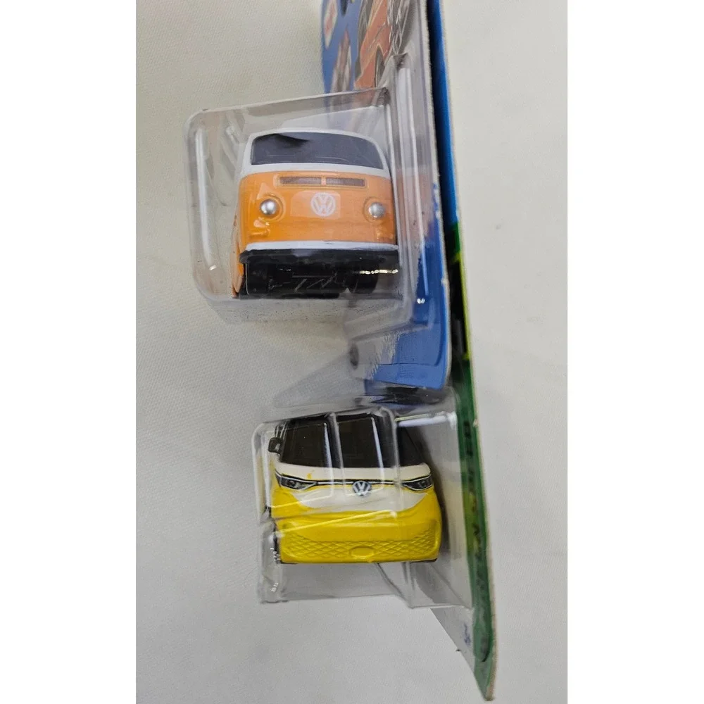 Hot Wheels VW ID Buzz & Maisto Volkswagen Bus Diecast Van Set Yellow Orange 2pk